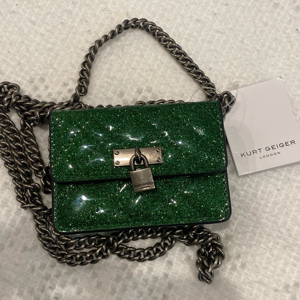Kurt Geiger Green Glitter Crossbody Bag